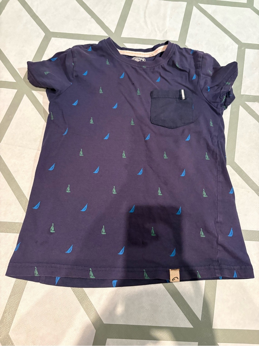 3/15$ Kids Short Sleeve Tee - Navy with Blue & Green Sailboat Print